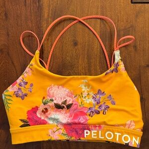 Peloton Yellow Floral Sports Bra with Orange Straps